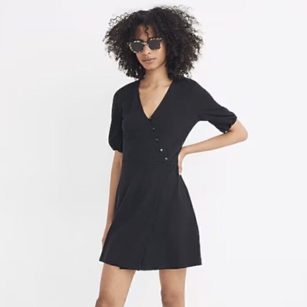 Madewell Dark Gray Button Wrap Mini Dress